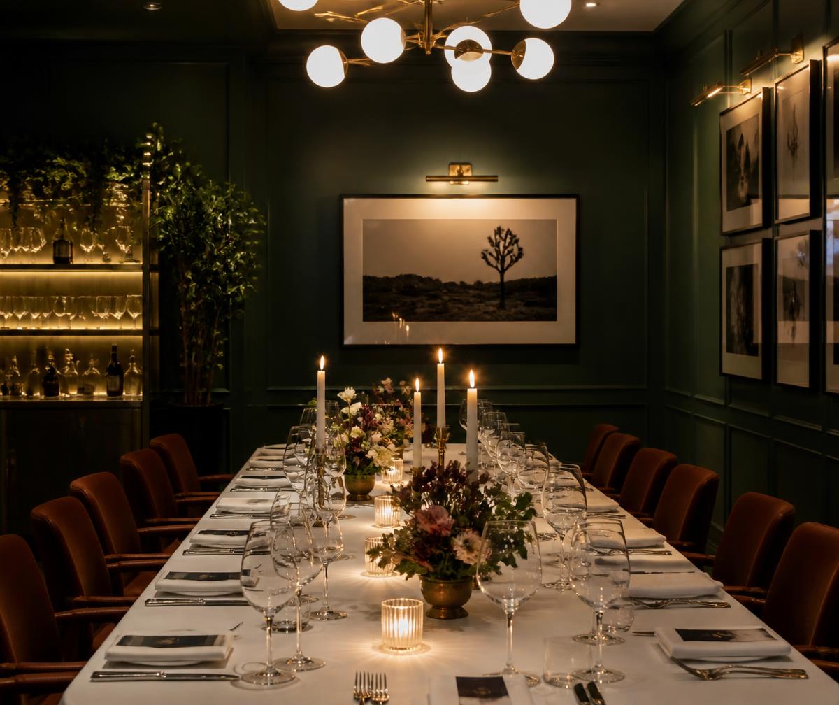 Private dining room set with candles for a celebration